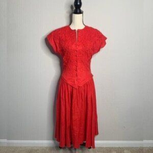 Allegra Red Vintage Midi/Maxi Cap Sleeve Dress